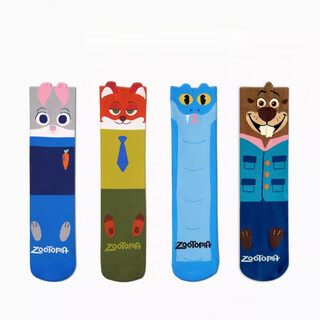 Zootopia children's socks spring and autumn cartoon animation trendy socks for boys and girls new long-tube versatile cotton socks judy + nick + gary + raccoon pack 4 pairs 6-8 years old foot length 17-19 shoe size 29-32