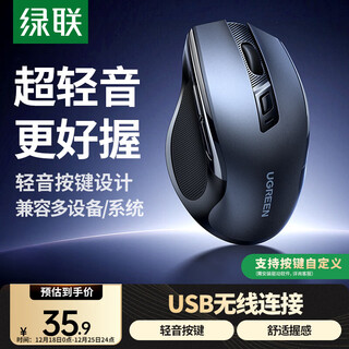 绿联无线鼠标 办公轻音鼠标 适用苹果Mac华为Matebook笔记本iPad台式电脑 按键可自定义人体工学鼠标
