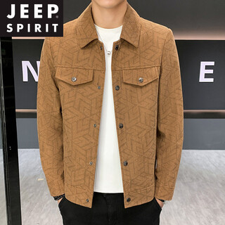 JEEP SPIRIT夹克男2026年春秋季新款韩版修身时尚感翻领外套青年帅气休闲男装 橘黄色 2XL