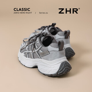 Zhr thick-soled dad shoes for women new mesh breathable sports shoes shock-absorbing wear-resistant running shoes fashionable versatile casual women's shoes gray 35