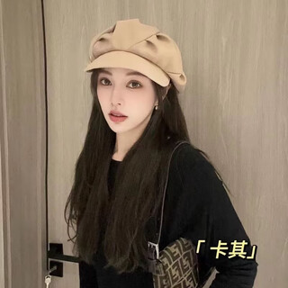 Spring and summer beret women's 2024 new face-showing newsboy hat korean version of cloud octagonal hat sun protection hat big head circumference cloud beret (khaki)