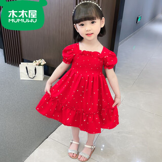Mumuwu chiffon dress girls 2025 summer thin red princess dress new baby summer children's short-sleeved skirt red 90 (recommended 80-90cm 1-2 years old)