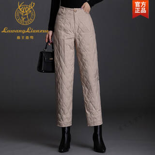 Lu wang lian xue 2025 winter new thickened warm wide leg cotton pants women white khaki l 105-115 jin jin equals 0.5 kg