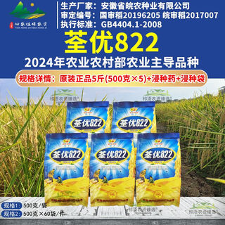 Wangyuan xingquanyou 822 high-yield and stable-yielding hybrid rice, resistant to lodging, high temperature, firm and fertilizer-tolerant, high-quality super rice wholesale quanyou 822 5jin jin equal to 0.5kg + seed soaking agent + seed soaking bag