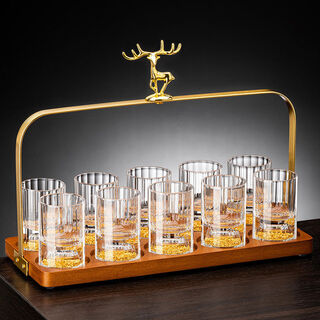 Sanqihu light luxury crystal glass two liang white wine glass set home chinese one or two cups jinshan wine divider wine set diamond gold foil one or two cups 10 pieces + elk cup holder