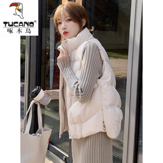 Woodpecker (tucano) down cotton vest for women 2025 autumn and winter new korean version side zipper warm slim versatile vest vest trendy off-white m 80-110jin jin equals 0.5 kg