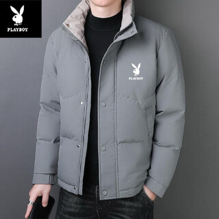 Playboy (playboy) genuine down cotton jacket men's winter jacket thick warm stand-up collar loose large size casual cotton jacket 1718*high quality dark gray*extra thick warm style m 90-110jin jin is equal to 0.5 kg