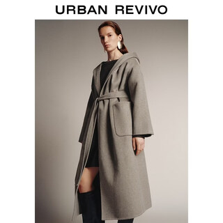Ur2025 new winter women's high-intellectual temperament hooded belt coat uwm150078 medium brown gray s