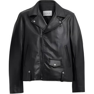 Coach ss24 solid color zipper lapel long-sleeved leather jacket for men black black s