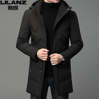 Lilanz Мужская зимняя новая мужская пуховая куртка средней длины утолщенная теплая белая повседневная куртка на утином пуху с капюшоном Модная черная m 170 Рекомендуемый размер 100-120 jin jin равен 0,5 кг