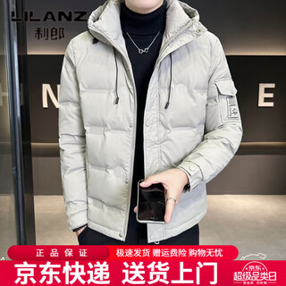 Lilanz hooded down jacket men's new winter trend fashion casual loose handsome warm patchwork jacket khaki l