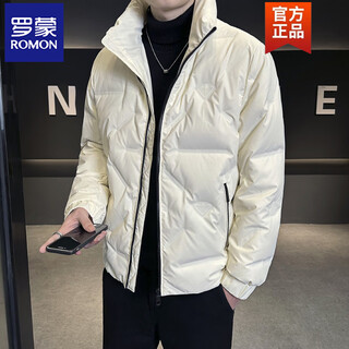 罗蒙（ROMON）羽绒服男冬季短款立领潮牌青年男装轻薄保暖潮流百搭男士加厚外套 白色 L