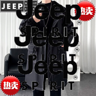Jeep spirit windbreaker boys mid-length coat autumn and winter plus cashmere loose large size hooded cotton coat british coat men black m 95-120jin jin equals 0.5 kg