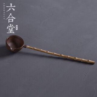 Liuhetang dry soaking bowl with split spoons and stoneware handles to spoon water, purple gold
