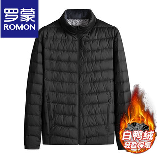 Romon fatty thin down jacket men's plus size warm jacket loose autumn and winter large size stand collar thin down jacket trendy black l