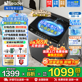 海尔（Haier）12公斤洗衣机全自动大容量家用波轮【落地窗帘可洗】自编程强力洗双侧仿生过滤器以旧换新统帅 12KG 直驱+HP电离除菌+漩爆洗+一级能效
