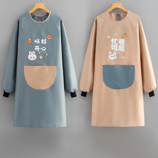 Tuojin imported quality long-sleeved apron from germany for women's home kitchen waterproof and oil-proof catering work clothes 2024 new internet celebrity 2 cost-effective packs happy + cute long sleeves