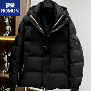 Romon высококачественный мужской пуховик 2025 года, зима, новый стиль, модный, легкий, роскошный, красивый, повседневный, утепленный, с капюшоном, теплая короткая куртка, модный черный, xl 180, 145--155jin jin равен 0,5 кг