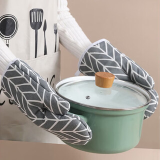 Wenzhi kitchen thick insulated anti-slip gloves tools high temperature resistant anti-scalding household oven microwave oven baking special white plaid 2 pieces