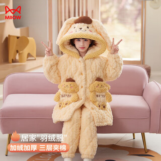 Miiow children's pajamas 2026 new autumn and winter girls' plus velvet and thickened coral velvet three-layer quilted home clothes set 34174 three-layer quilted plus velvet and thickened one size fits all 10 yards recommended 110-120cm, 35-45jin jin equals 0.5 kg