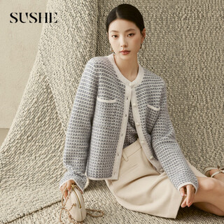 Sushe french style braided plaid wool round neck cardigan jacket/knitted vest set yunshage-vest suspender m