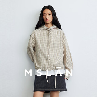 Mslan/shopping mall same style hooded light-colored plaid long-sleeved shirt 2026 spring loose shirt miac188 light khaki m
