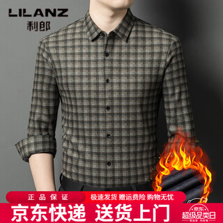 利郎（LILANZ）磨毛加绒衬衫男士衬衫2026冬季新款中年商务休闲加厚保暖衬衣开衫 黄格 M 48