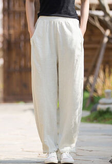 Cotton and linen plus velvet pants for women in autumn and winter 2024 new ramie pants thickened tai chi pants zen meditation pants loose bloomers original linen regular u0004 spring and autumn s s