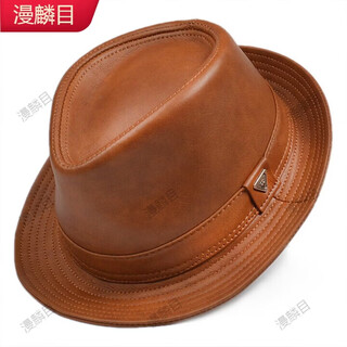 Manlinmu's hat worn by middle-aged and elderly fathers in autumn and winter, men's top hat, gentleman's hat, casual old man's jazz hat, black yellow brown (cowhide smooth leather) xxl (60-61cm) large head circumference