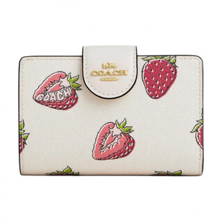 Coach13 brand logo strawberry print coated canvas wallet mini women's white white 1 white 2