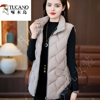 Woodpecker 2025 new chinese cotton vest women's new autumn and winter vest waistcoat outerwear fashionable vest jacket loose and slim beige thin lightweight 2xl recommended 90-110jin jin equals 0.5 kg
