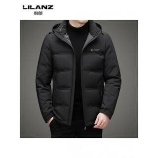 Lilanz down jacket men's removable hood winter daddy thickened jacket autumn and winter new men's down top black 14xl (180)