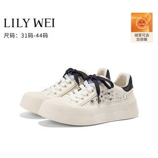 Lily wei light scale large size women's shoes 41 to 44 sizes casual sneakers versatile small size women's shoes 313233 beige velvet lining 34