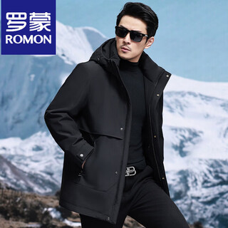 Romon men's down jacket winter new hooded business mid-length down jacket 90 velvet warm fashion middle-aged men's xd5052 black m