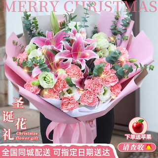 Xinyi christmas flower express rose carnation bouquet as a gift for mom and elders nationwide flower delivery in the same city 19 carnation lily mixed bouquet