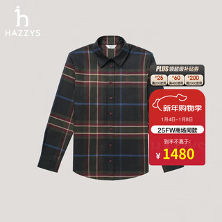 Hazzys women's clothing 2025 winter new women's contrast color retro plaid long-sleeved shirt women's ascsk1cdk28 carbon gray cg l (165/88a 40)