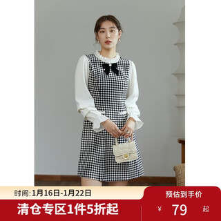 Single bundle of large size women's clothing, retro small fragrance series, spliced fake two-piece dress for women to make women look slimmer and fat, autumn and winter new style, white plaid xl