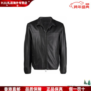 Emporio armani solid color zipper leather jacket men's black black one size 44