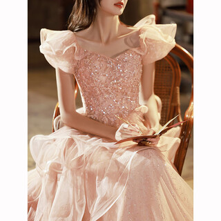 Liuqin french evening dress for women, high-end light luxury, niche sense, birthday host banquet, graduation fairy engagement dress, pink s