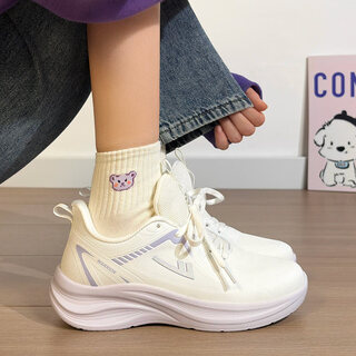 Warrior women's shoes soft sole sports shoes 2026 spring new leather waterproof casual shoes light cushioning running shoes white/purple 35