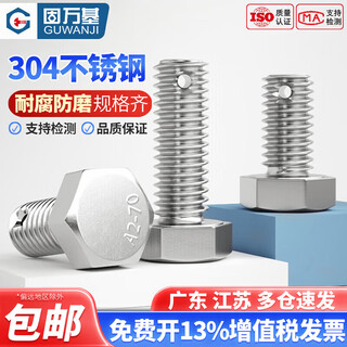 Guwanji 304 stainless steel tail external hexagonal screw gb31.1 screw with hole shaft punching bolt national standard m8x50 2 pieces