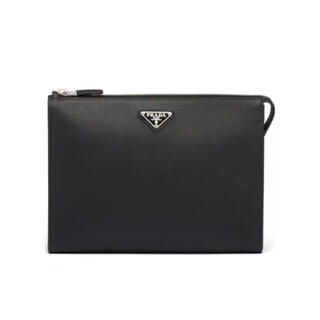 Prada men's clutch portable storage daily carry simple and practical easy to open and close black leather zipper closure black one size
