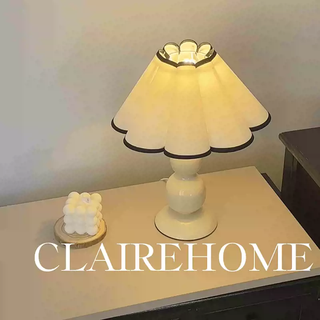 Yusen yi lamp french korean pleated table lamp petals cute decoration bedside lamp gourd romantic cream high-end atmosphere retro cream yellow gourd lamp body flower cover comes with 9 watt eye protection light bulb three-color adjustment switch