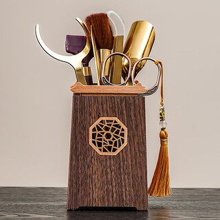 Xiangye walnut color tea ceremony six gentlemen set living room household high-end kung fu tea set accessories tea knife cup fork tea scissors walnut cloud barrel + plum blossom scissors + ebony stainless steel five-piece set - gold + tea scraper