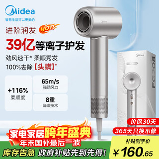 Midea high-speed hair dryer, 3.9 billion plasma hair care, household negative ion hair dryer, sterilization and head mite removal hair dryer fg208 silver, national subsidy, christmas gift recommendation