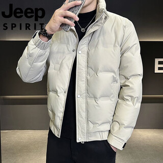 Jeep international brand men's winter down jacket stand collar short versatile warm and handsome thickened white duck down jacket beige m recommended 90-115 jin jin equals 0.5 kg