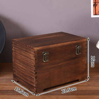 Fantasy solid wood desktop storage box, small sundries box with lock wooden box, document storage box, antique tea box, small antique color, solid wood carbonization 23.5*15.5*16cm