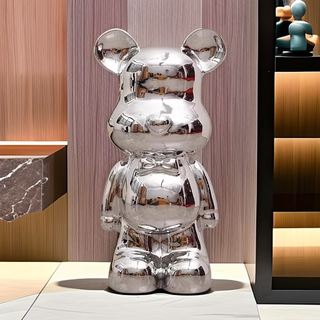 Yizemei violent bear piggy bank 2024 new only in and out, available for children and men, large piggy bank, floor-standing oversized ornaments, electroplated silver violent bear piggy bank, 50cm high