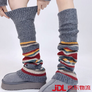 Kuiying (kuiying) korean style autumn and winter warm wool socks for women long striped college style calf slimming pile socks ins trend gray color striped socks 1 pair one size