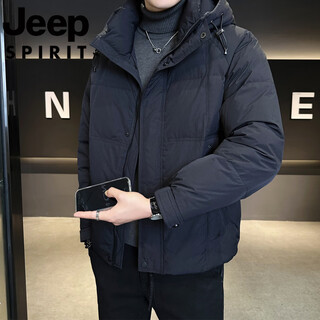 Jeep international brand hooded men's down jacket winter 2025 new thickened short coldproof casual jacket black l 120-135jin jin equals 0.5kg